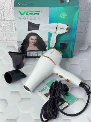 سشوار حرفه ای وی جی آر مدل V-414 با ۳ سری متمرکز کننده و باد سرد (رنگ بصورت رندوم)